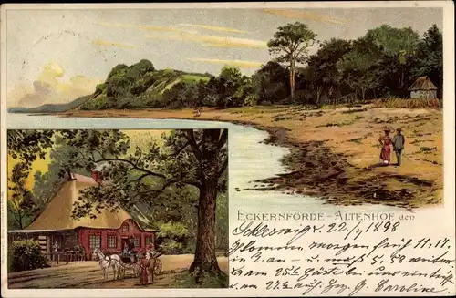 Litho Altenhof bei Eckernförde, Gasthaus, Strandbad