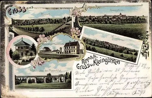 Litho Kleingöhren Rippach Lützen im Burgenlandkreis, Großgöhren, Viadukt, Goethehaus, Fasanenhöhe