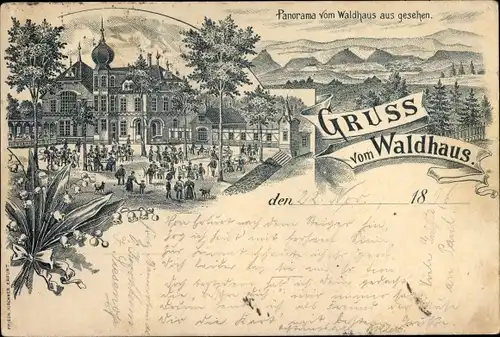 Litho Erfurt in Thüringen, Gasthaus Waldhaus, Panorama