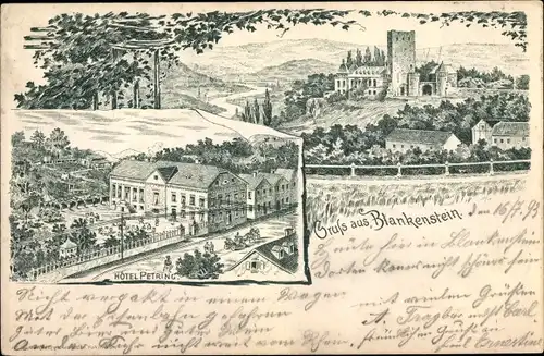 Vorläufer Litho Blankenstein an der Ruhr Hattingen, Burg Blankenstein, Hotel Petring, 1893