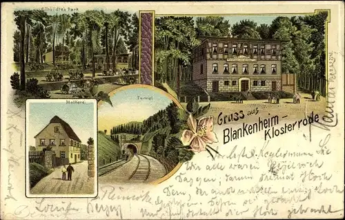 Litho Klosterrode Blankenheim in Sachsen Anhalt, Molkerei, Eisenbahntunnel, Gasthaus