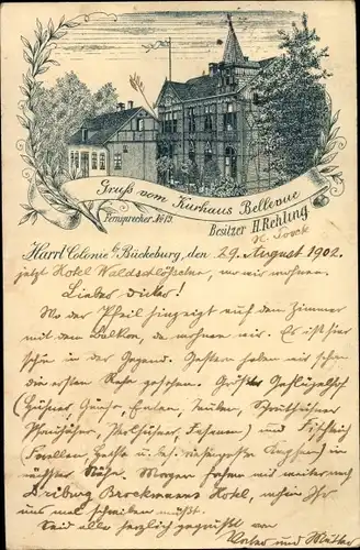 Litho Bergdorf Bückeburg im Kreis Schaumburg, Harrl Kolonie, Kurhaus Bellevue