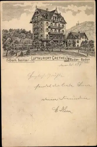 Litho Baden Baden im Stadtkreis Baden Württemberg, Luftkurort Grethel