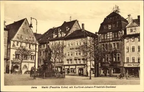 Ak Jena in Thüringen, Markt mit Kurfürst Johann Friedrich Denkmal