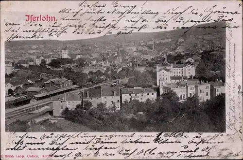 Ak Iserlohn im Märkischen Kreis, Totalansicht der Ortschaft, Bahnhof, Gleisseite