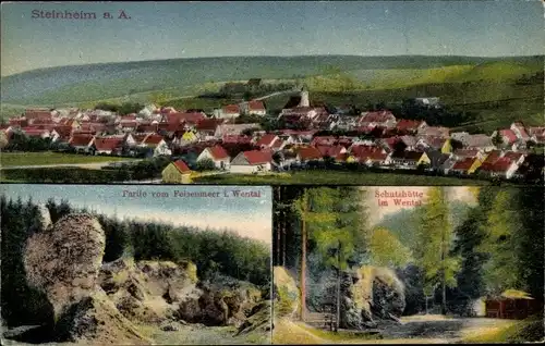 Ak Steinheim am Albuch Schwäbische Alb, Schutzhütte im Wental, Felsenmeer, Blick auf den Ort
