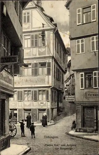 Ak Tübingen am Neckar, Faules Eck, Aufgang zur Burgsteige, Ev. Vereinshaus, Aufmacher Jul. Eberhardt