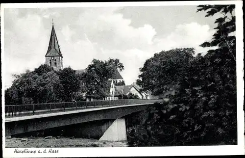 Ak Haselünne im Emsland, Teilansicht, Kirche, Brücke