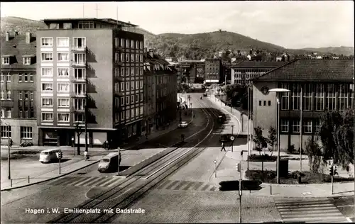 Ak Hagen in Westfalen Ruhrgebiet, Emilienplatz mit Badstraße