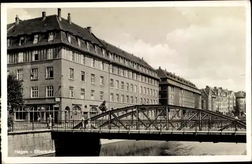 Ak Hagen in Westfalen, Elbersufer, Brücke