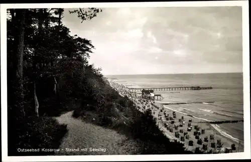 Ak Ostseebad Koserow Usedom, Strand mit Seesteg, Strandkörbe