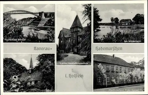 Ak Hanerau Hademarschen in Holstein, Kirche, Haushaltungsschule, Pfadfinderheim Folke Bernadotte