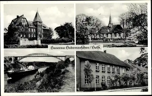 Ak Hanerau Hademarschen, Ladeschiff Nord Ostsee Kanal, Kirche, Landfrauenschule, Pfadfinderheim