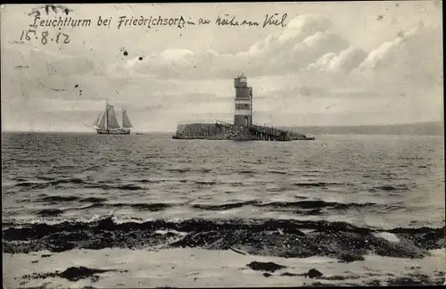 Ak Friedrichsort Kiel in Schleswig Holstein, Leuchtturm, Segelschiff