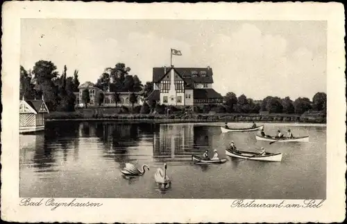 Ak Bad Oeynhausen in Westfalen, Restaurant am Siel, Ruderpartie