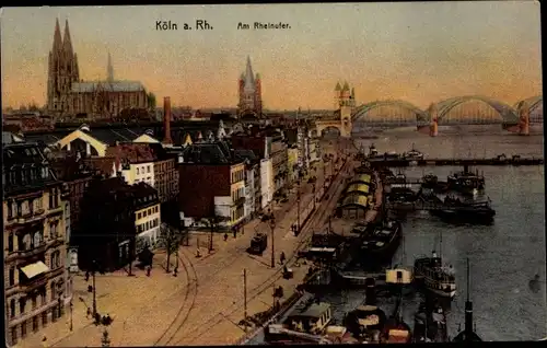 Ak Köln am Rhein, Blick auf das Rheinufer, Brücke