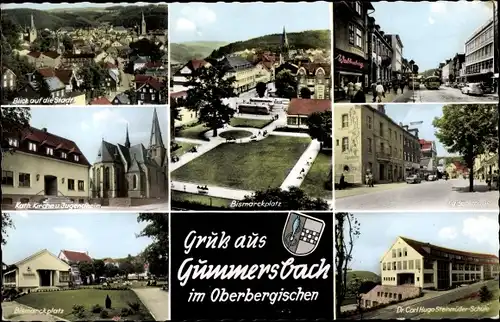 Ak Gummersbach im Oberbergischen, Steinmüller Schule, Bismarckplatz, Kirche, Jugendheim