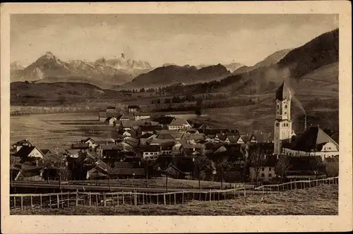 Ak Nesselwang im Allgäu, Ort mit Säuling und Zugspitze