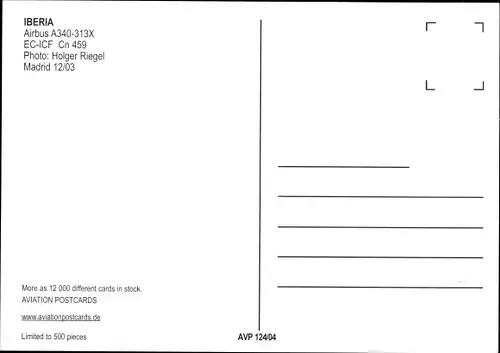 Ak Spanisches Passagierflugzeug Iberia, Airbus A340-313X, EC-ICF Cn459