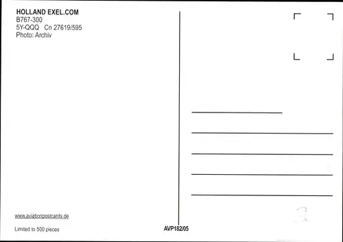 Ak Niederländisches Passagierflugzeug Holland Exel.com, Boeing B767-300, 5Y-QQQ