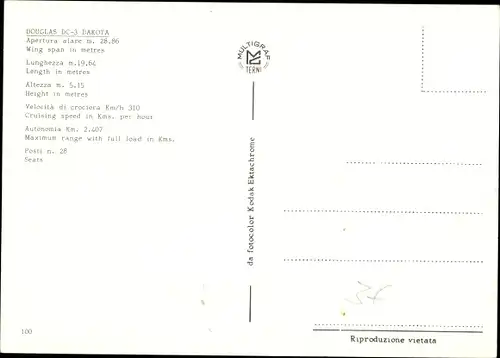 Ak Italienisches Passagierflugzeug, Alitalia, Douglas DC-3 Dakota, I-LENE