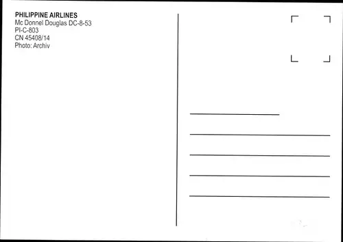 Ak Philippinisches Passagierflugzeug, Philippine Airlines, McDonnell Douglas DC-8-53, PI-C-803