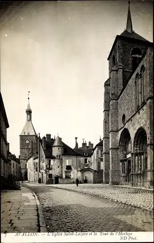 Ak Avallon Yonne, L'Eglise Saint Lazare et la Tour de l'Horloge