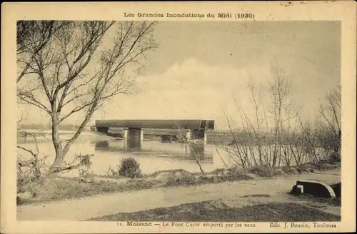 Ak Moissac Tarn et Garonne, Le Pont Cacor emporte par les eaux, Inondation du Midi 1930