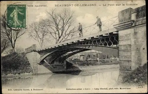 Ak Beaumont de Lomagne Tarn et Garonne, Le Pont sur la Gimone