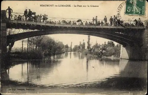 Ak Beaumont de Lomagne Tarn et Garonne, Le Pont sur la Gimone