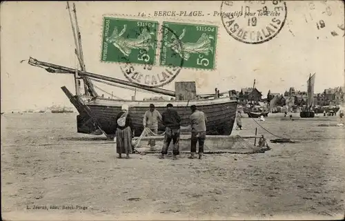 Ak Berck Plage Pas de Calais, Preparatif pour la Peche