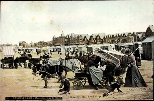 Ak Berck Plage Pas de Calais, Cure d'air sur la plage, Kutschen