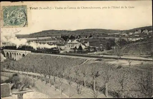 Ak Triel Yvelines, Viaduc, Coteau du Cheverchemont, pris de l'Hotel de la Gare