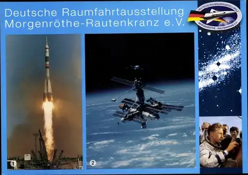 Ak Morgenröthe Rautenkranz Muldenhammer im Vogtland, Dt. Raumfahrtausstellung, MIR, Sojus Rakete