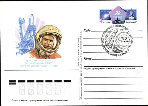 Ganzsachen Ak Russland, Kosmonaut German Stepanowitsch Titow