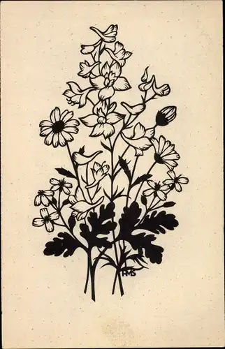 Scherenschnitt Ak Schwindt, A. M., Blumen
