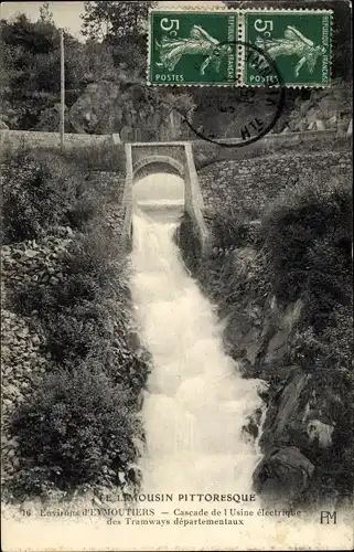 Ak Eymoutiers Haute Vienne, Cascade de l'Usine electrique des Tramways departementaux