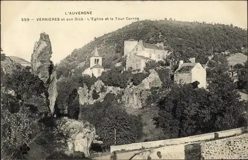 Ak Verrières Puy de Dôme, L'Eglise, La Tour Carree