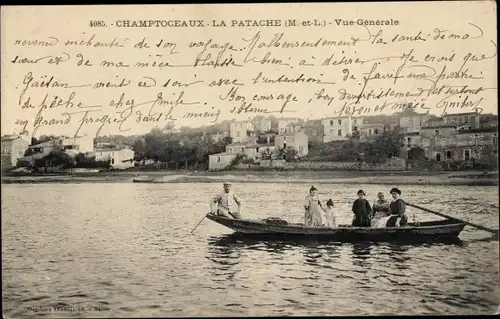 Ak Champtoceaux Maine-et-Loire, Vue generale, Ruderboot, la Patache