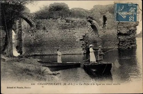 Ak Champtoceaux Maine et Loire, La Peche a la ligne au vieux moulin