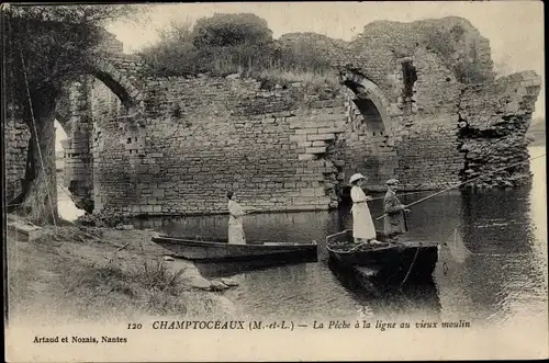 Ak Champtoceaux Maine et Loire, La Peche a la ligne au vieux moulin