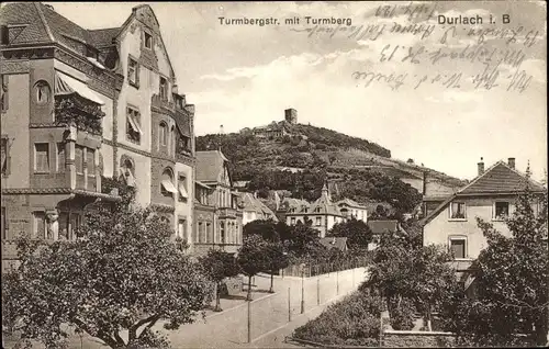 Ak Durlach Karlsruhe Baden Württemberg, Turmbergstraße mit Turmberg