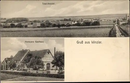 Ak Winzlar Rehburg Loccum in Niedersachsen, Totalansicht der Ortschaft, Gasthaus