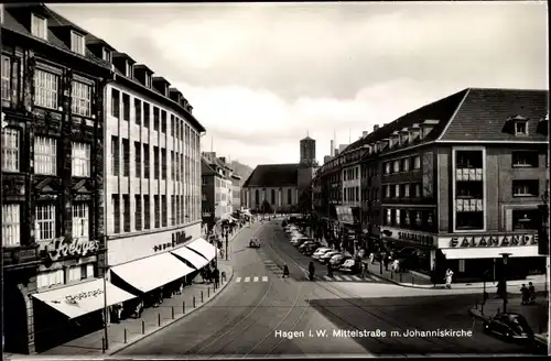 Ak Hagen in Westfalen, Mittelstraße mit Johanniskirche