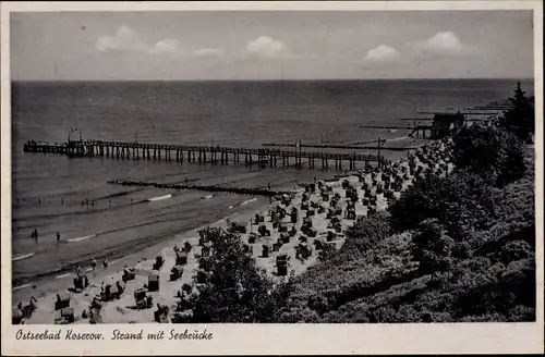 Ak Ostseebad Koserow auf Usedom, Strand mit Seebrücke