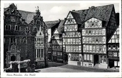 Ak Hann. Münden in Niedersachsen, Am Markt, Fachwerk