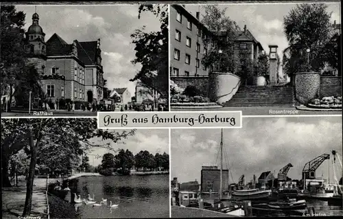 Ak Hamburg Harburg, Rosentreppe, Hafen, Stadtpark, Rathaus