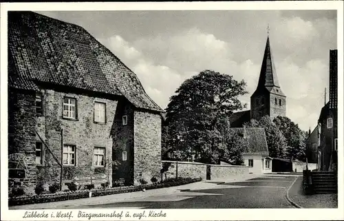 Ak Lübbecke in Westfalen, Burgmannshof und ev. Kirche