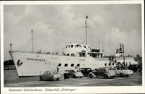 Ak Wilhelmshaven, Blick auf Bäderschiff Rüstringen, Autos