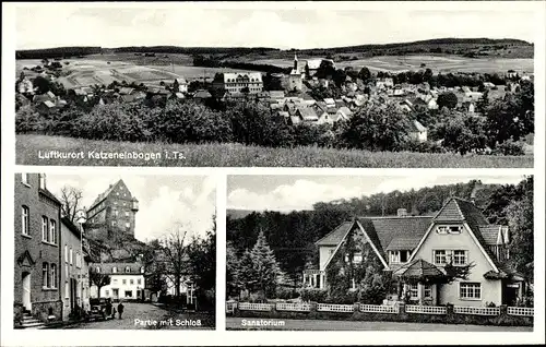 Ak Katzenelnbogen im Taunus, Panorama, Partie mit Schloss, Sanatorium